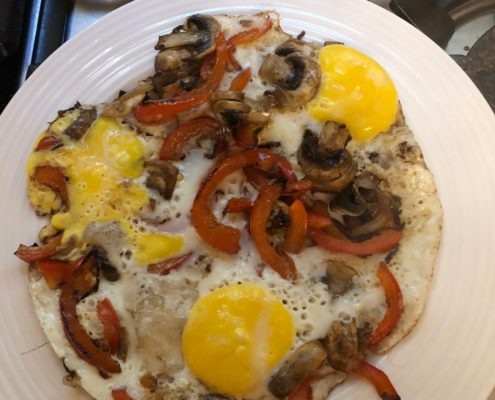 Melange of eggs n peppers n mushrooms