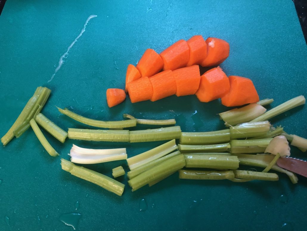 washed, peeled and rough chopped carrot and celery