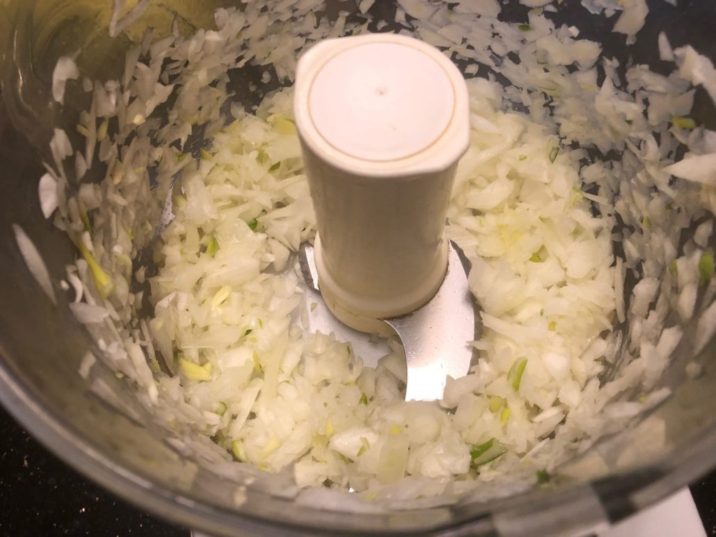 rough chopped onions in food processor
