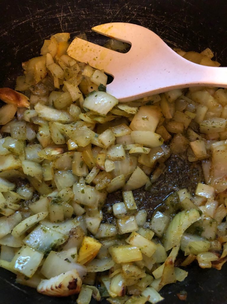 Sauteed onion, parsley, tumeric and garlic