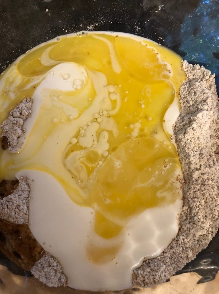 Adding the wet ingredients to the dry