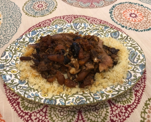 Lamb tagine with prunes and baby carrots