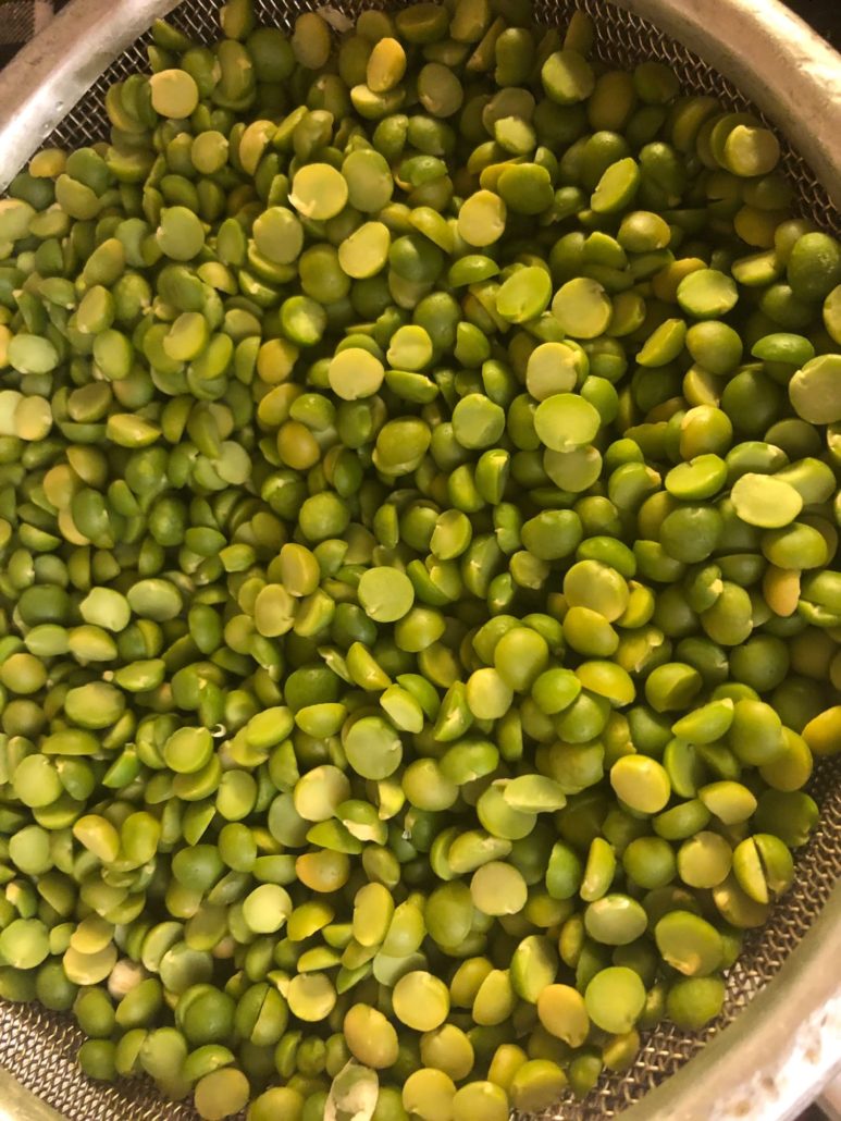 Cleaned, washed  and rinsed split peas