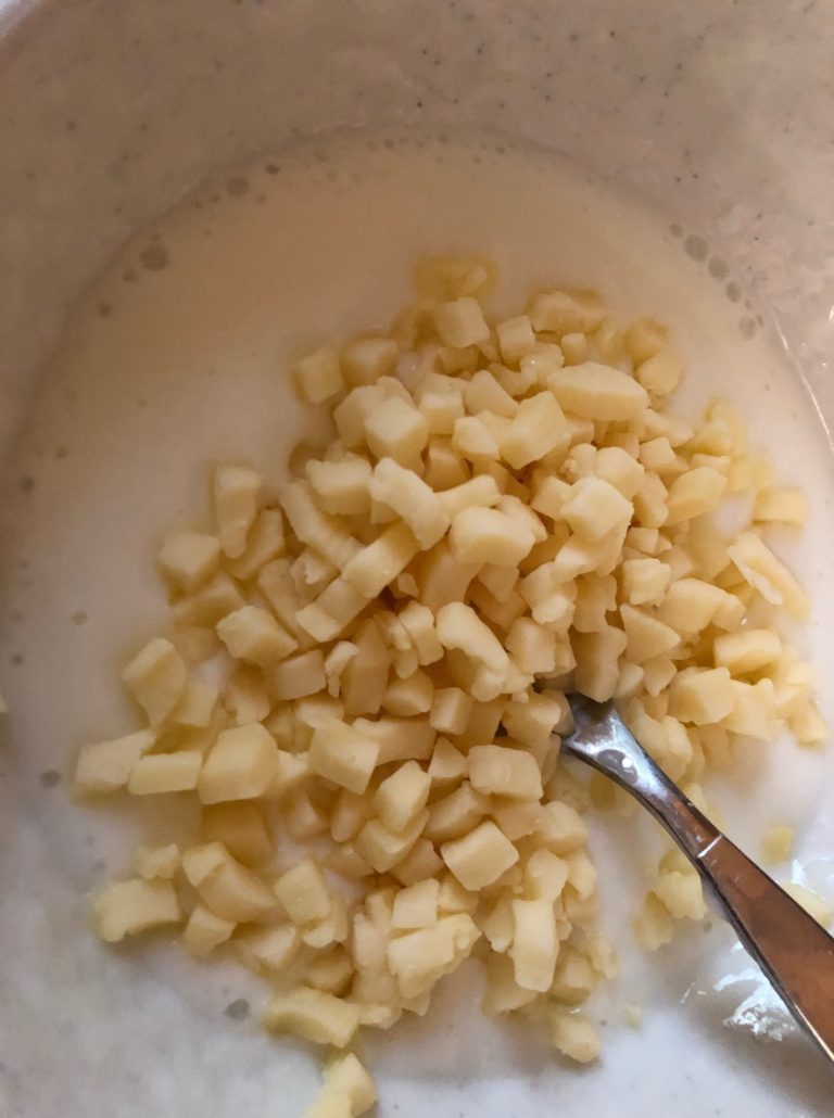 thickened milk and cornstarch adding cheese