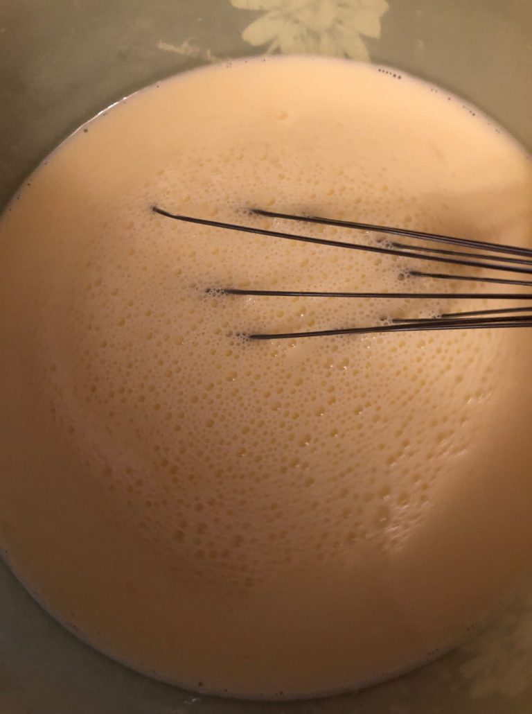 Eggs, milk and cream whisked together