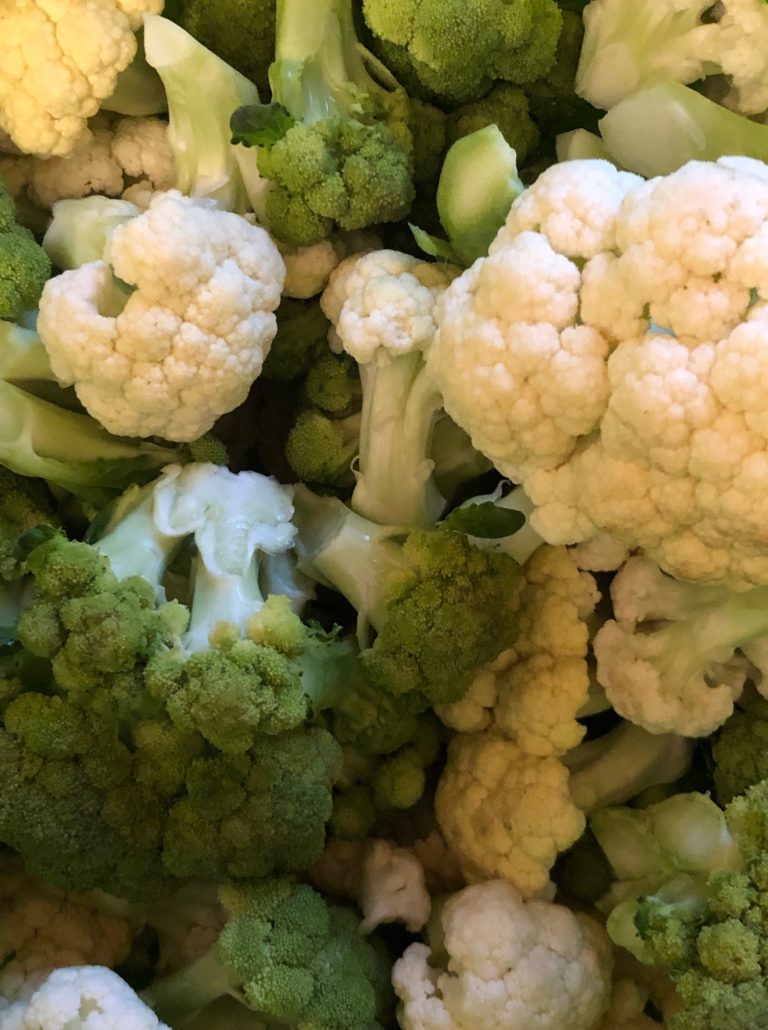 Fresh washed cauliflower and broccoli