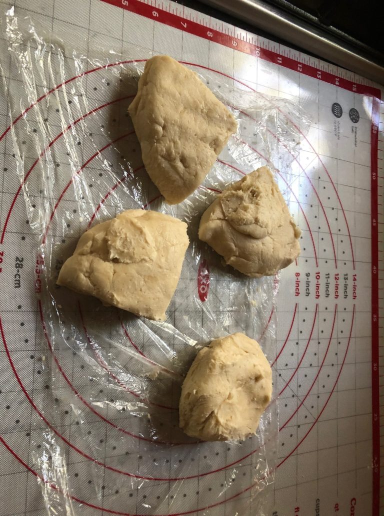 Rugelach dough divided in 4