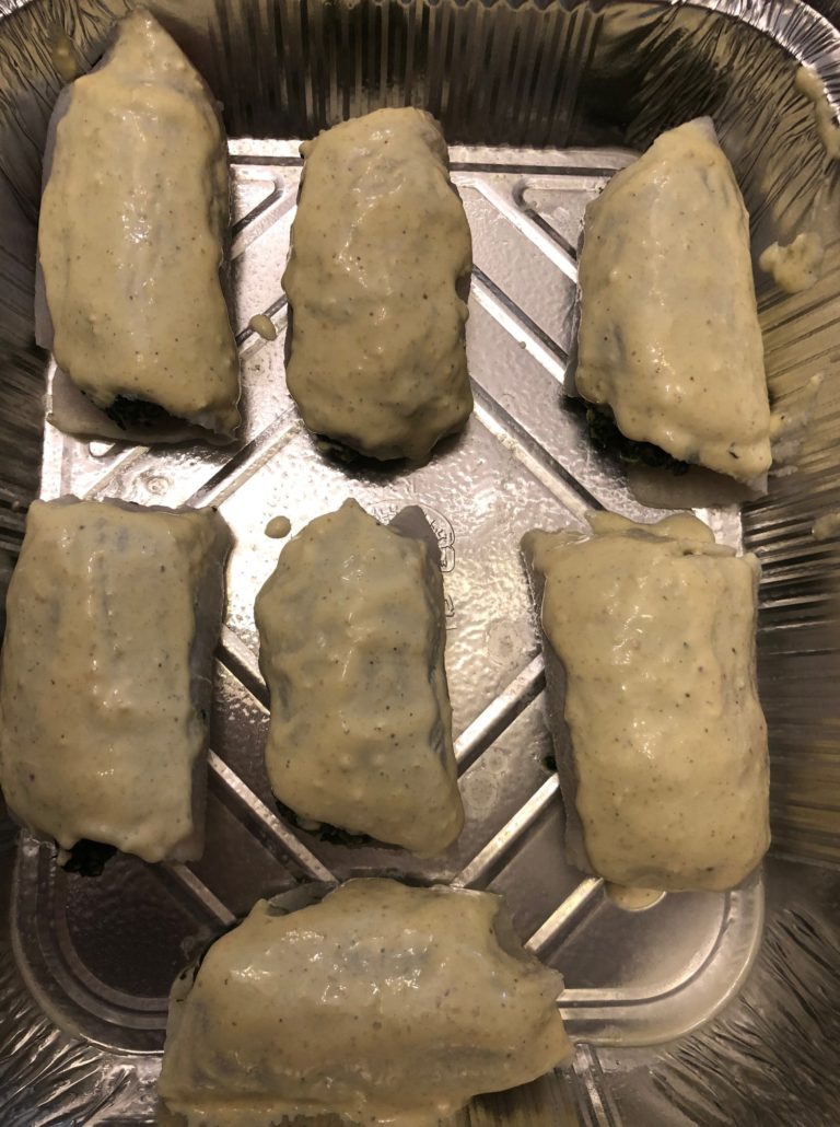 Sole rolled around spinach mix