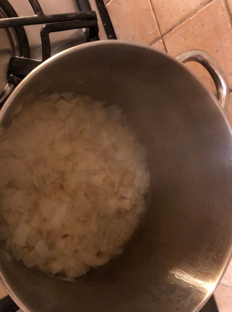 onions starting to lightly brown in oil