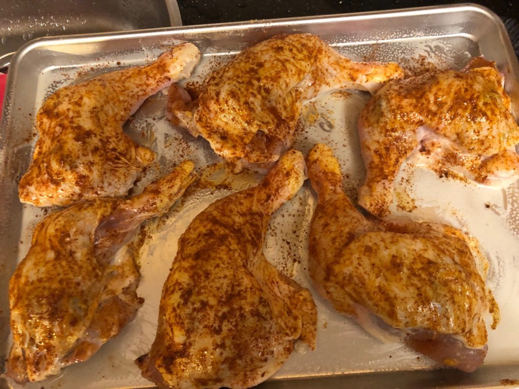 tray bake of stuffed chicken