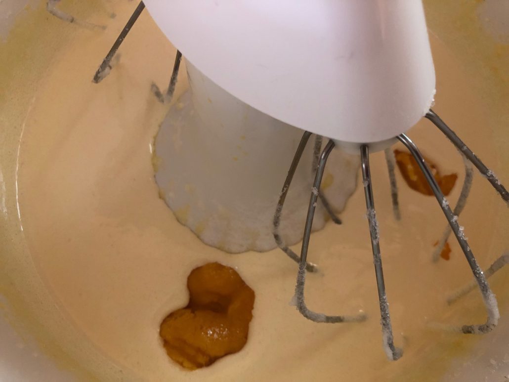 Whipping yolk mix with o.j. oil and water