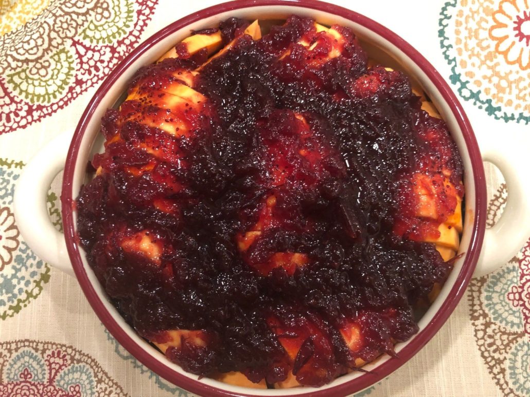 Cranberry sauce on sweet potatoes