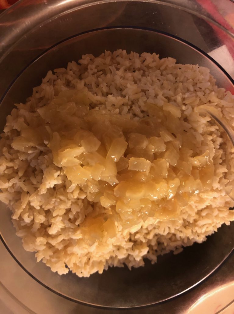 chopped sauteed onion and rice