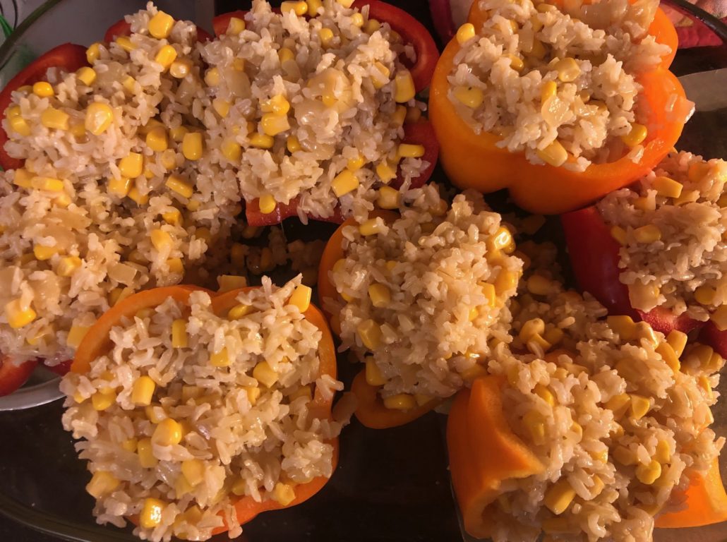 Sweet peppers stuffed with rice mixture