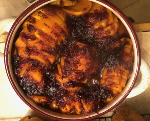 Roasted Sweet Potatoes in Cranberry and Sweet Chili Sauce