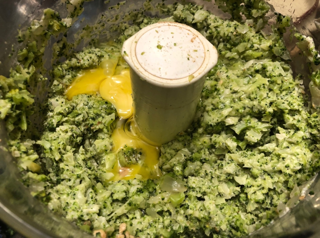 Eggs added to broccoli mix
