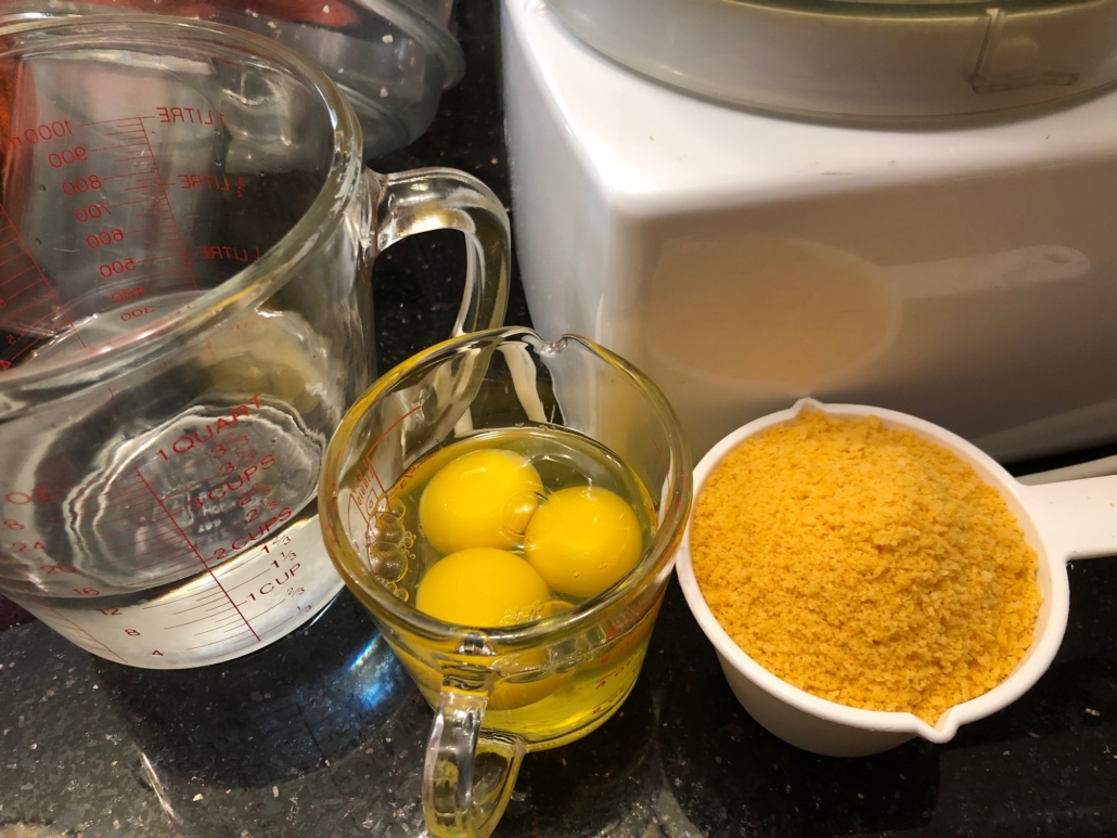 breadcrumbs, eggs and water