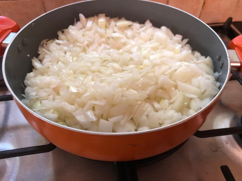 pan filled with chopped onions