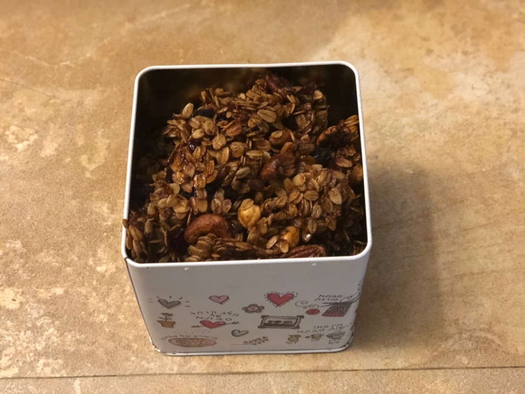 Granola stored in a tin
