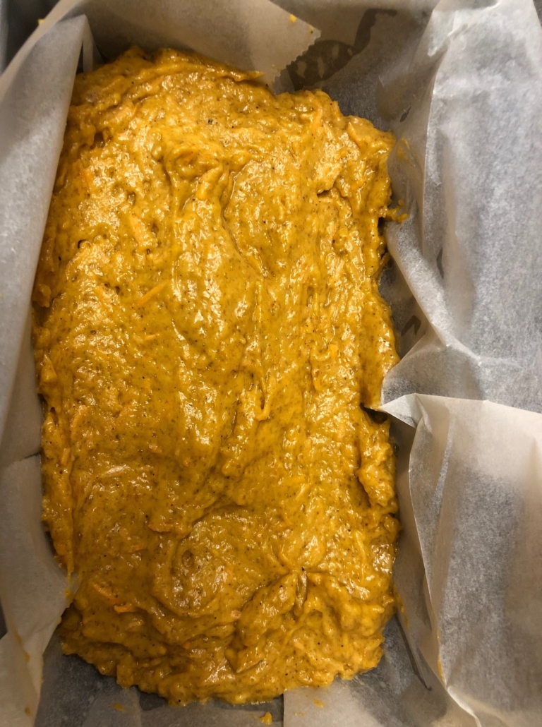 pumpkin bread in parchment lined pan
