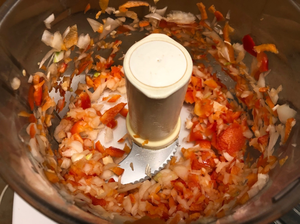 rough chopped onion and red pepper