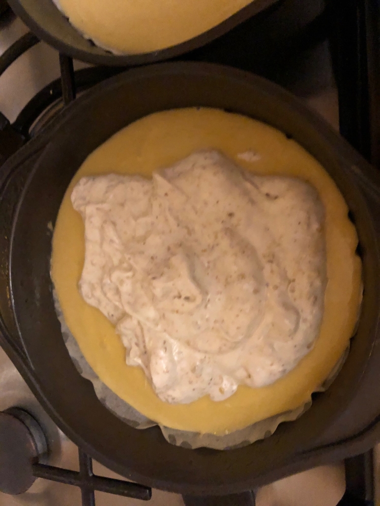 Spreading the meringue on the batter