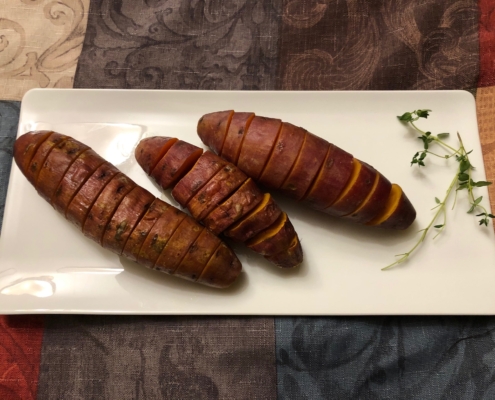 Microwave Hassleback Sweet Potatoes