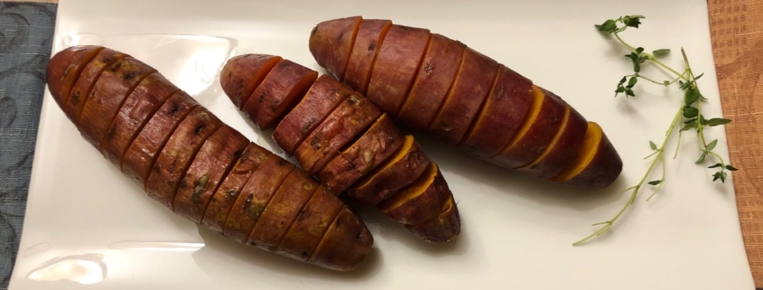 Microwave Hassleback Sweet Potatoes