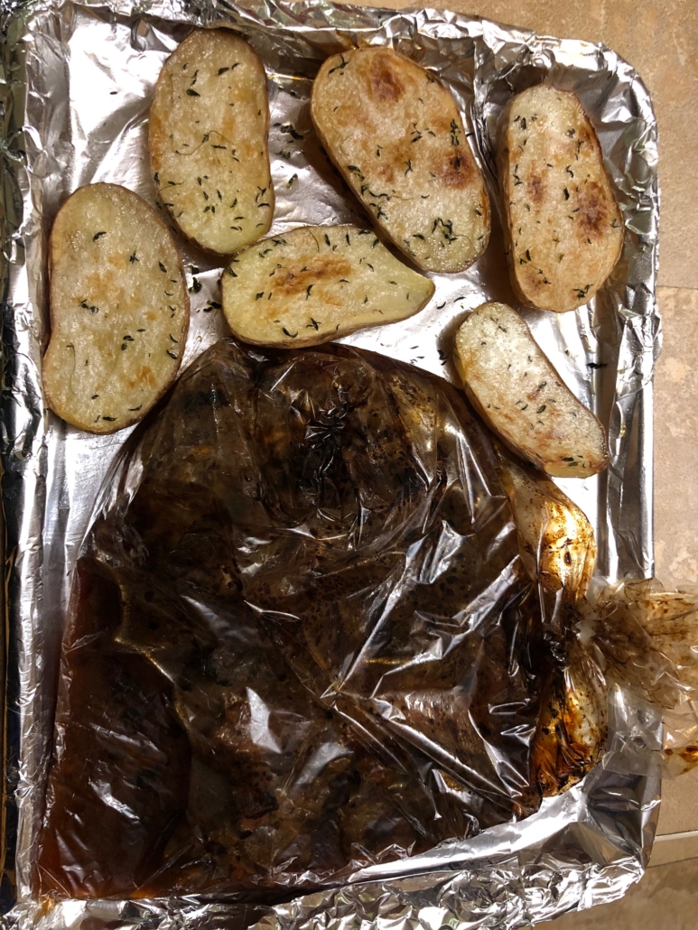 browned potatoes and tender flanken ribs