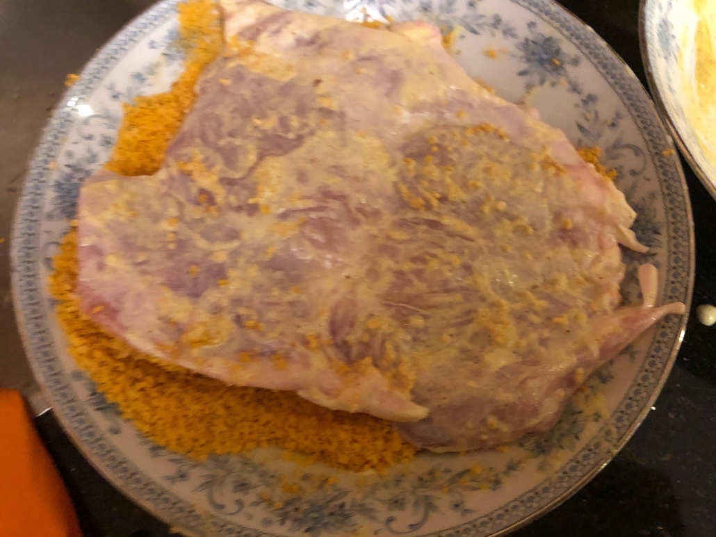 coated chicken thighs in breadcrumbs