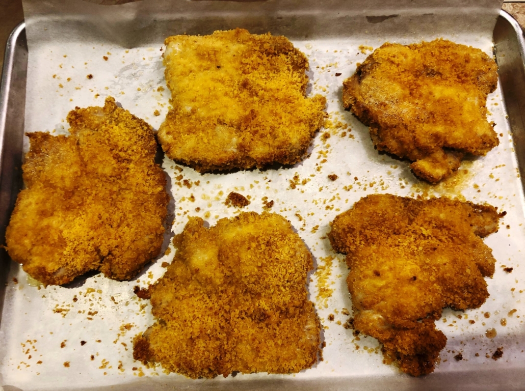 Browned crispy oven "fried" shnitzel