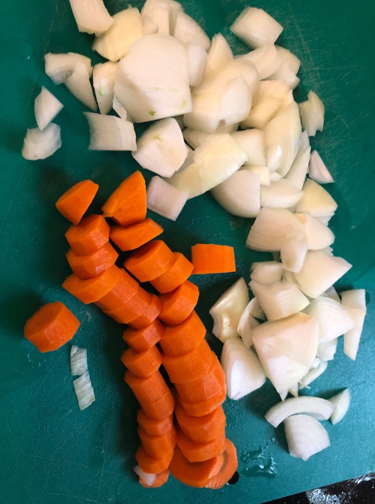 Rough chopped carrot and onion