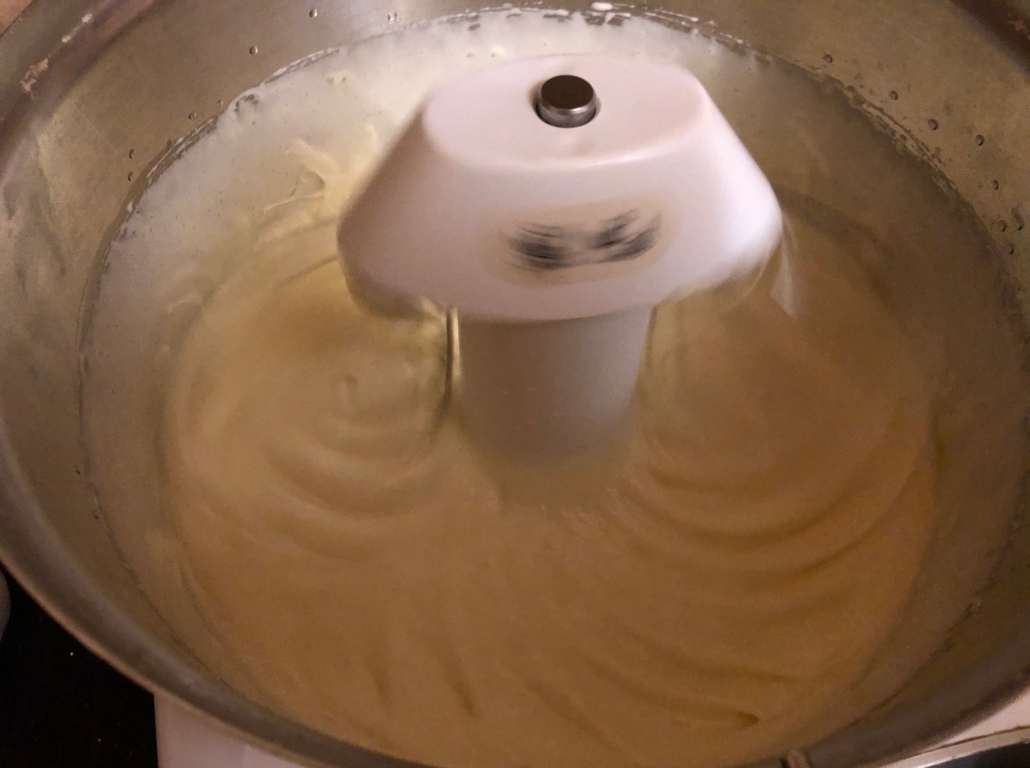 whipping the eggs and sugar