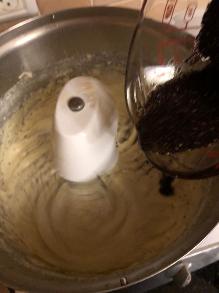 Adding the poppy seeds and soaking water