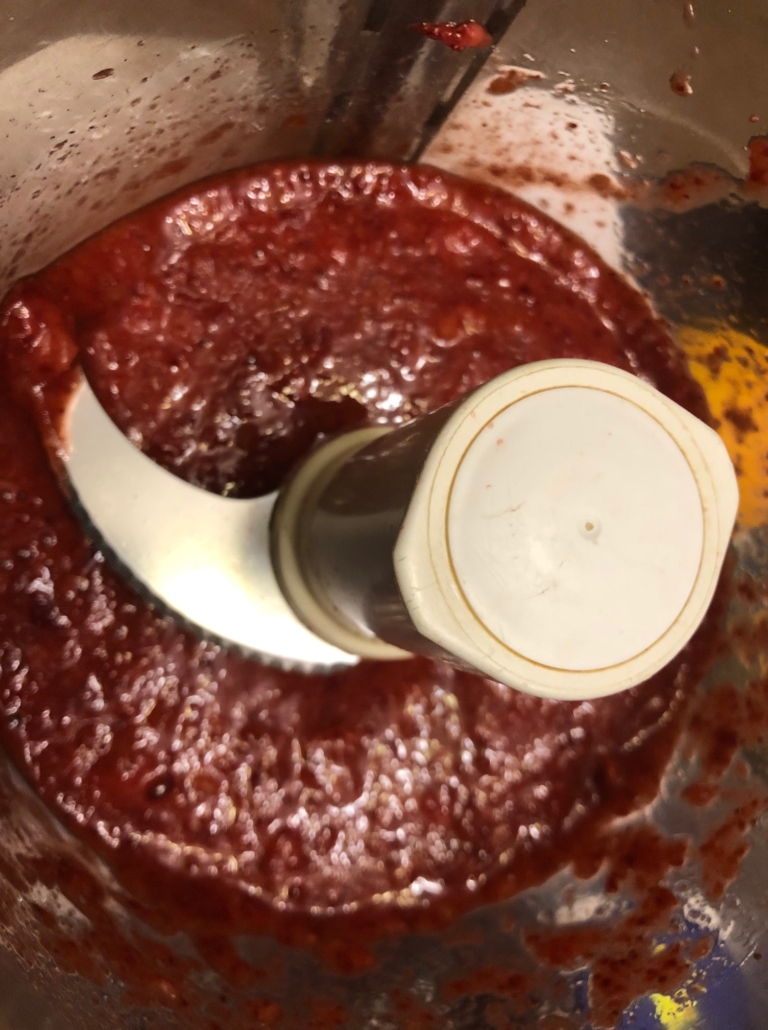 pulsed defrosted strawberries and jam