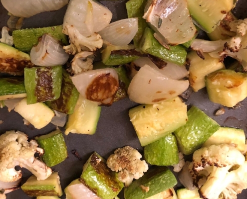 Roasted caramelized cauliflower, squash and onions