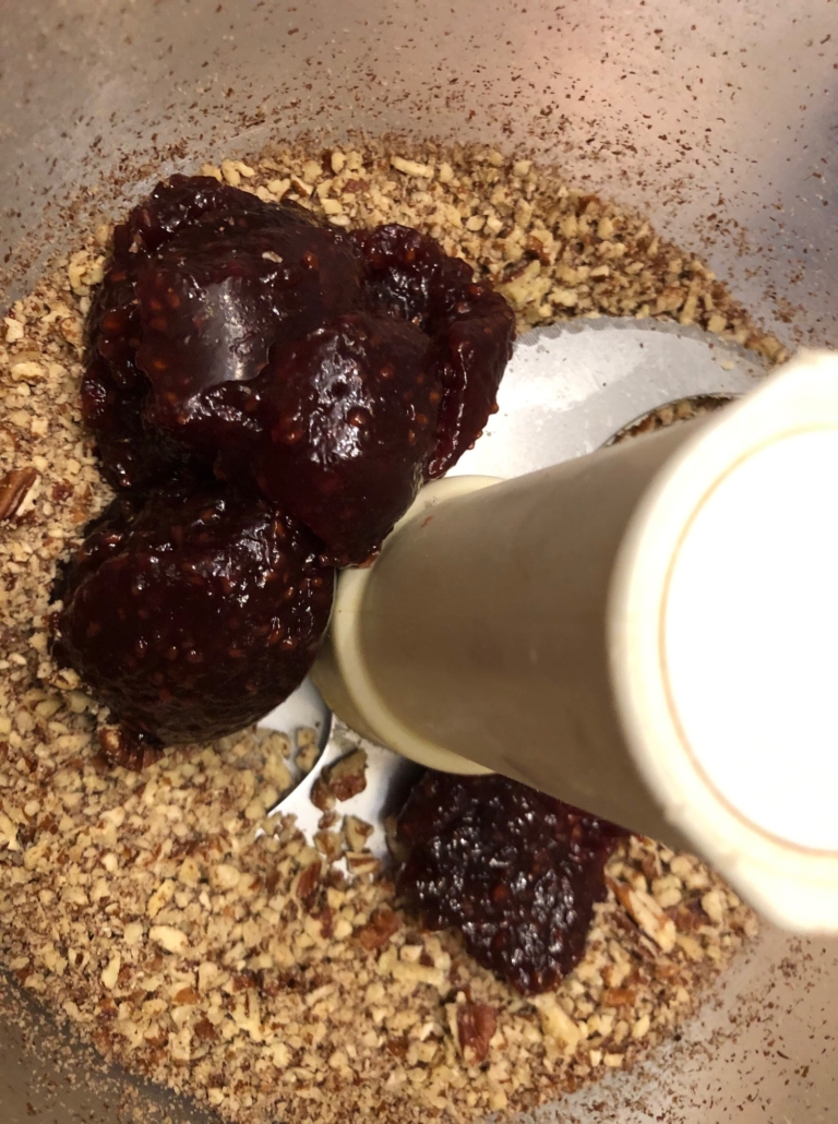 chopped pecans and rasberry jam