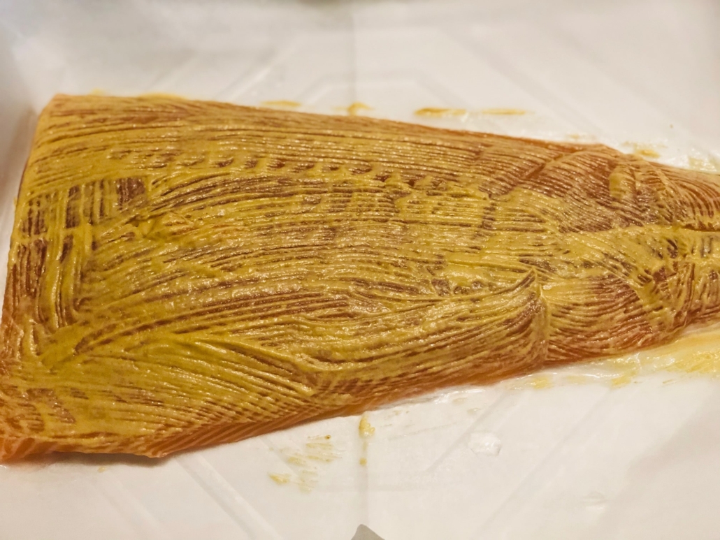 mustard coated salmon fillet