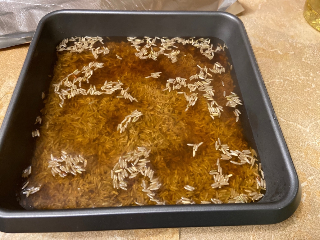boiling water added to rice mixture