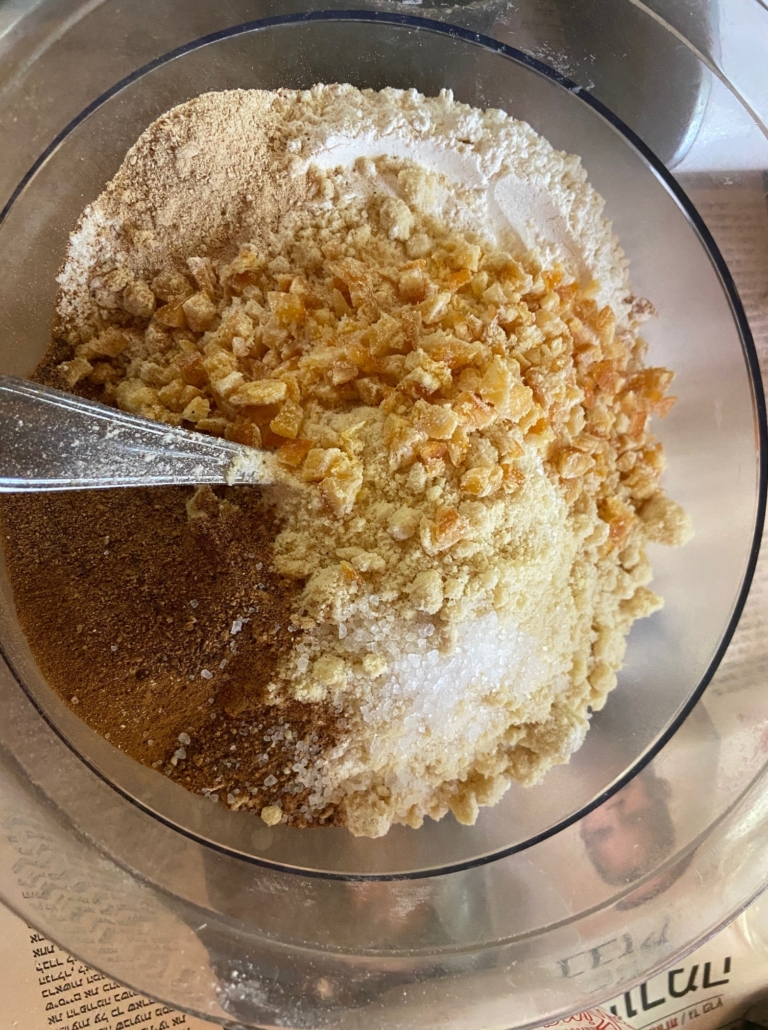 Mixing the flours, spices et al