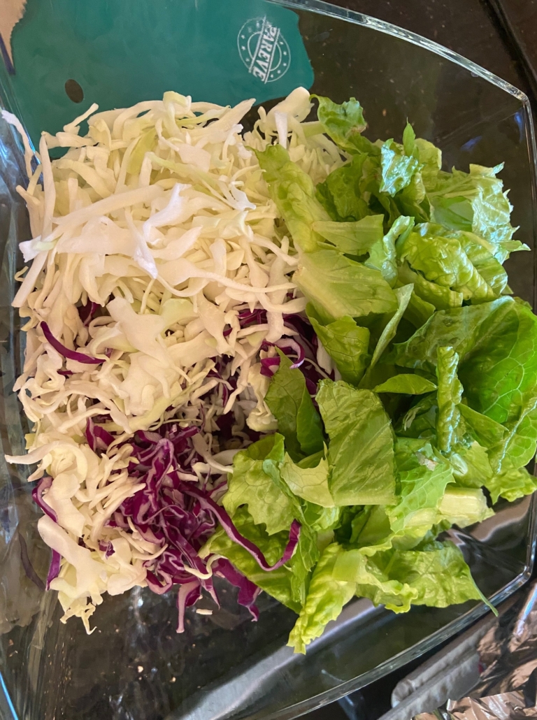 red & white cabbage and romaine lettuce