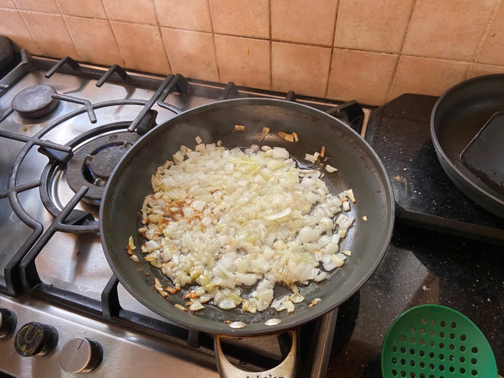 sauteeing the onions