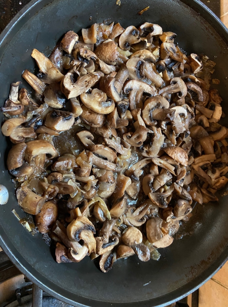 mushrooms and onions nicely browned