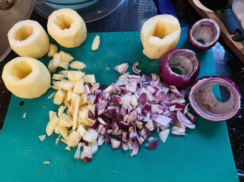 hollowed out apples and onions