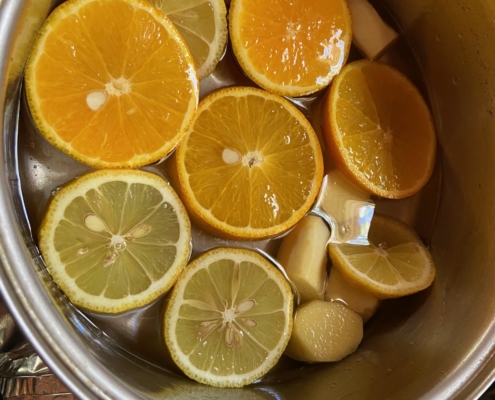 Ginger, Lemon, Orange infusing in simple syrup