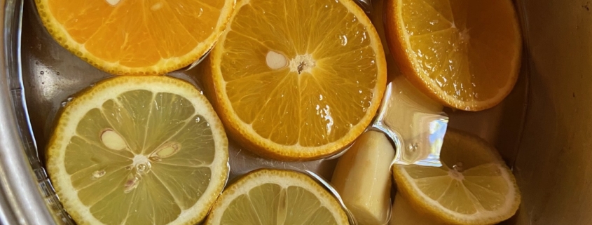 Ginger, Lemon, Orange infusing in simple syrup
