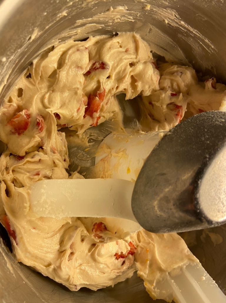 Mixed in strawberries not mashed in