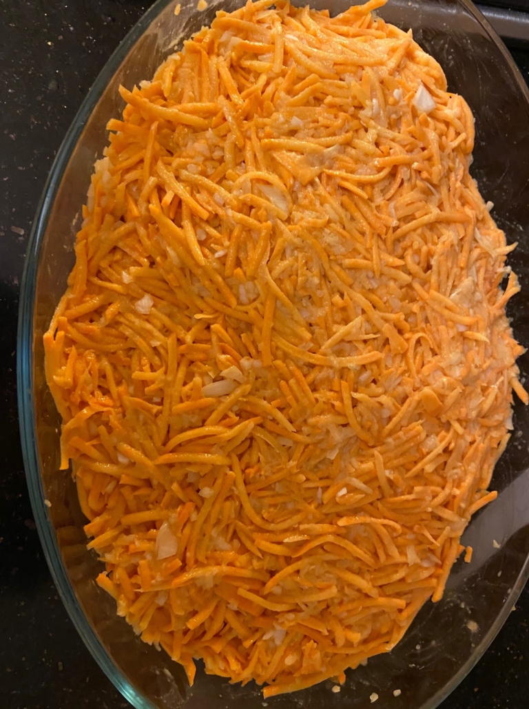 unbaked kugel ready for oven
