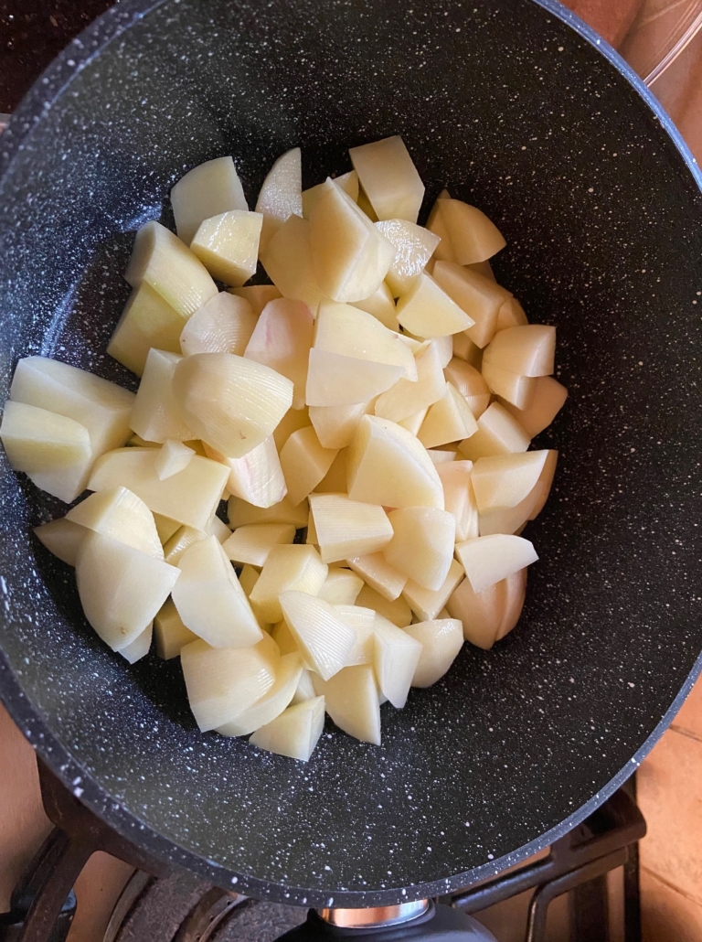 Peeled and chunked potatoes