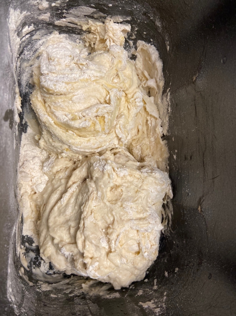 starting the mixing process, dough's a bit dry